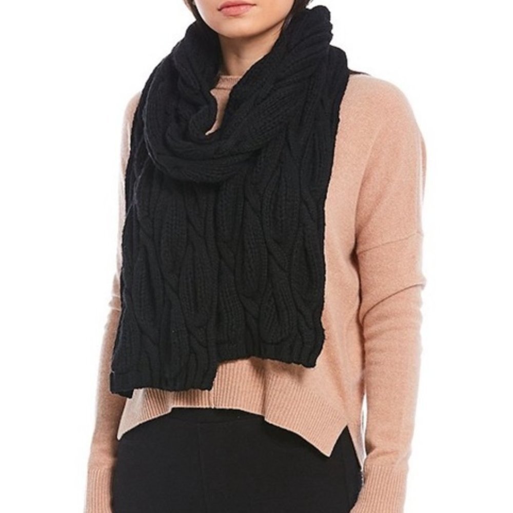 Badgley‎ Mischka Women's Black Hourglass Cable Knit Scarf 15" x 60" NEW